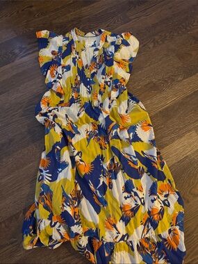 Women Anthropologie Yellow Blue Orange Floral Dress